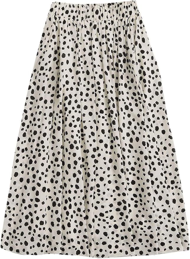 Milumia Women's Vintage Dalmatian Print A Line High Waist Flare Flowy Midi Skirts White Small at ... | Amazon (US)