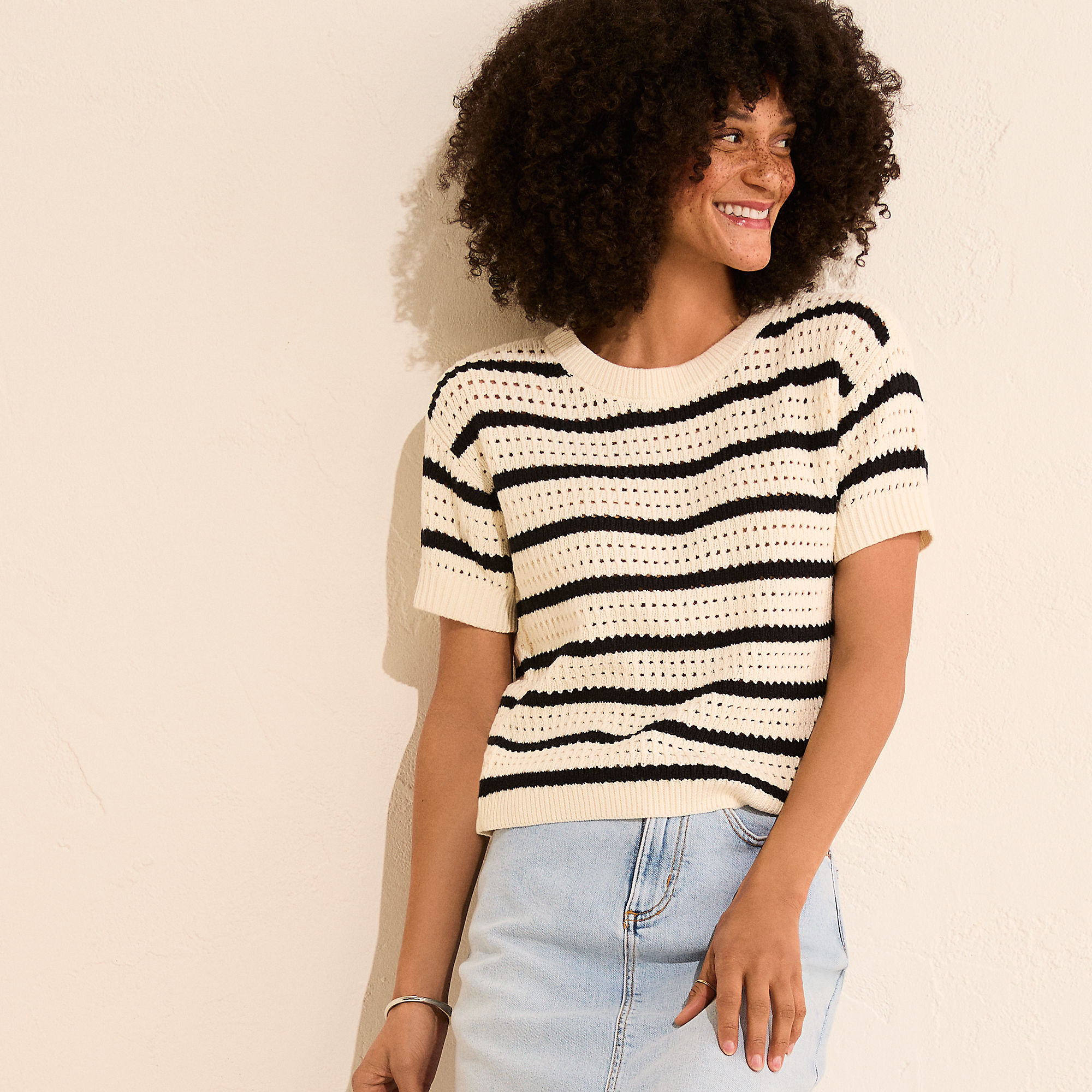 Women's Cotton Viscose Short Sleeve Crew Neck Sweater | Lands' End (US)