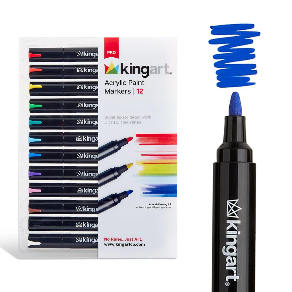 KINGART Marcadores de pintura acrílica profesional, 12 colores, punta fina, marcadores versátil... | Amazon (US)