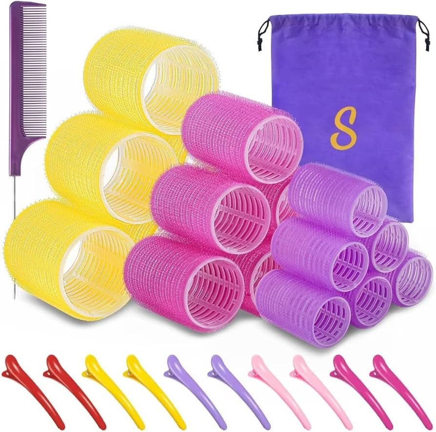 Self grip hair roller set,Hair roller set 18 pcs,Hair rollers with hair roller clips and comb,Sal... | Amazon (US)