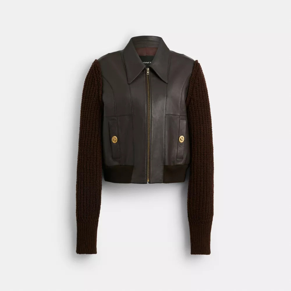 Coach Buy Now Knit Sleeve Leather Jacket - Men's Jackets - Size Medium - Brown | Coach (US)