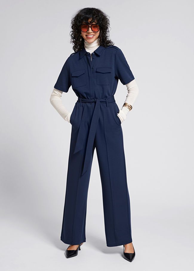Casual Short-Sleeved Jumpsuit | Navy Jumpsuit | Blue Jumpsuit | Work Wear Style | Spring 2023 | & Other Stories US