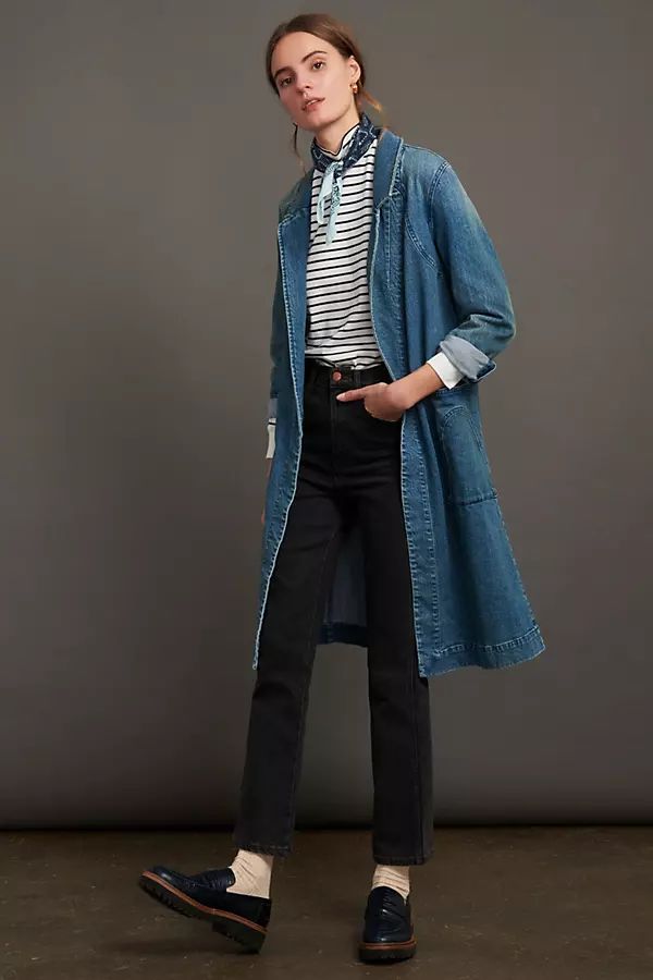 Peggy Denim Duster Jacket By Anthropologie in Blue Size XS P | Anthropologie (US)
