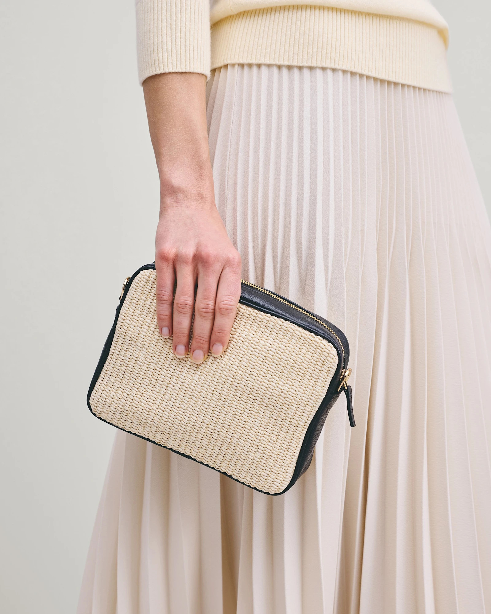 Italian Leather & Raffia Crossbody in Natural | Quince