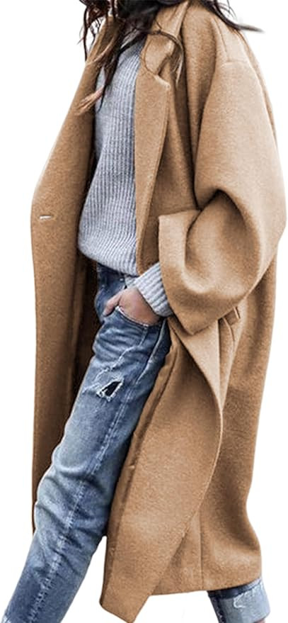 UANEO Women's Wool Blend Coat Oversized Double Breasted Long Trench Overcoat Winter | Amazon (US)