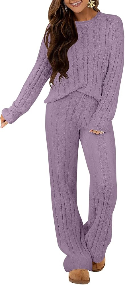 ANRABESS Women's Fuzzy Fleece Pajama Set 2 Piece Outfits Lounge Knit Oversized Sweater Pj Sets 20... | Amazon (US)