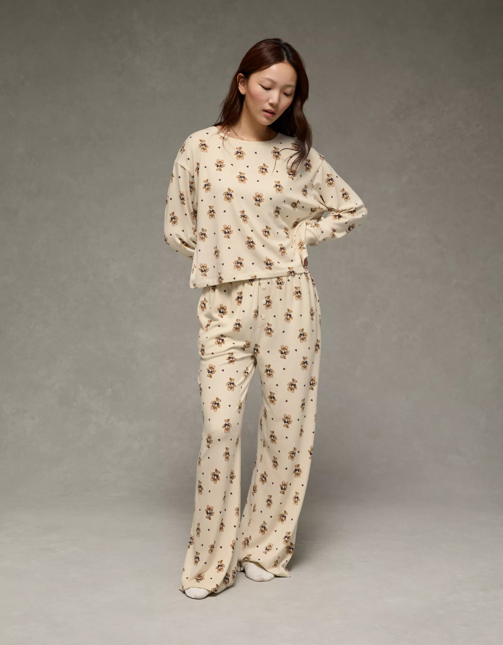 AE Luxe Plush Long-Sleeve & Pant PJ Set | American Eagle Outfitters (US & CA)