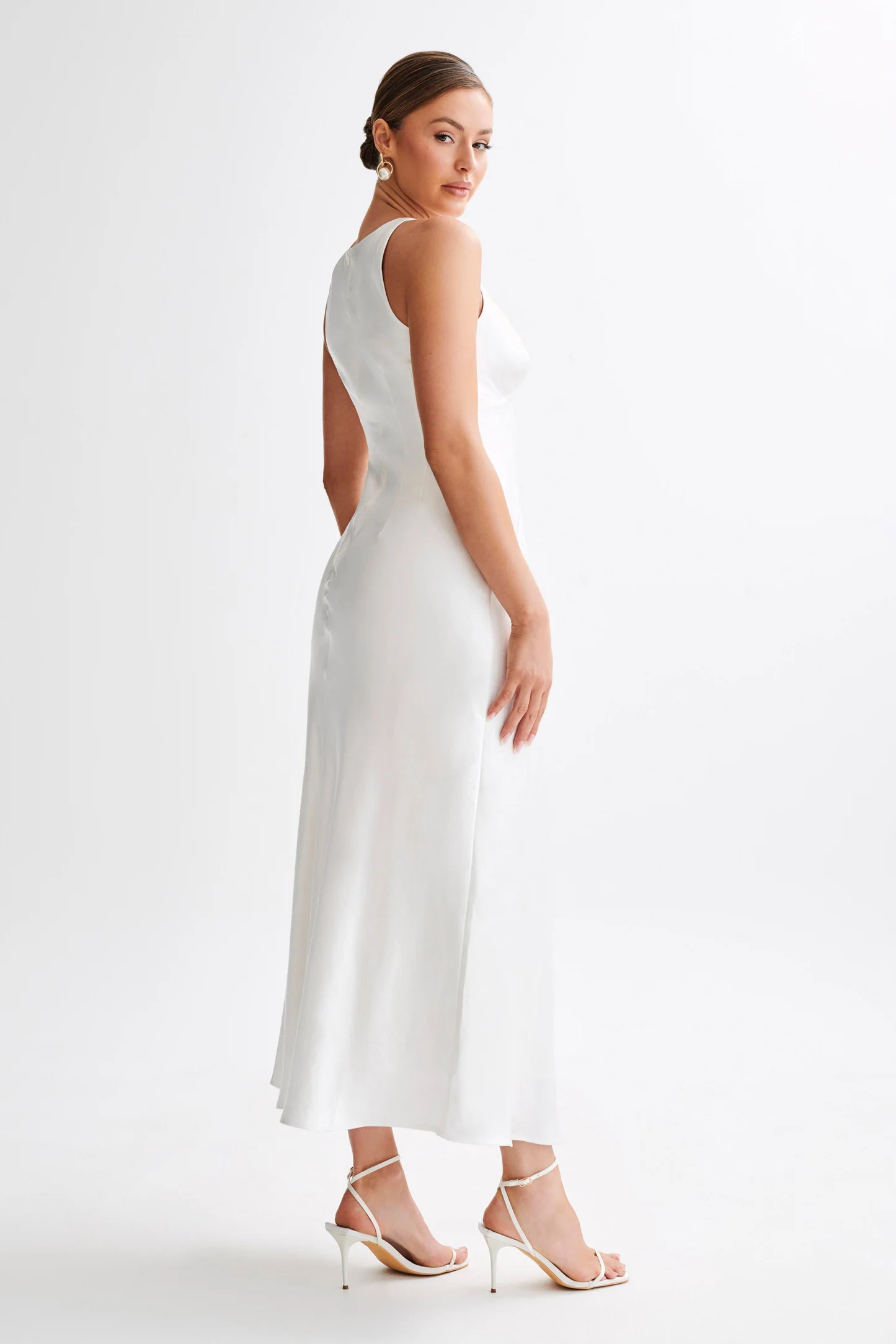Meghan Satin Maxi Dress - Ivory | MESHKI US