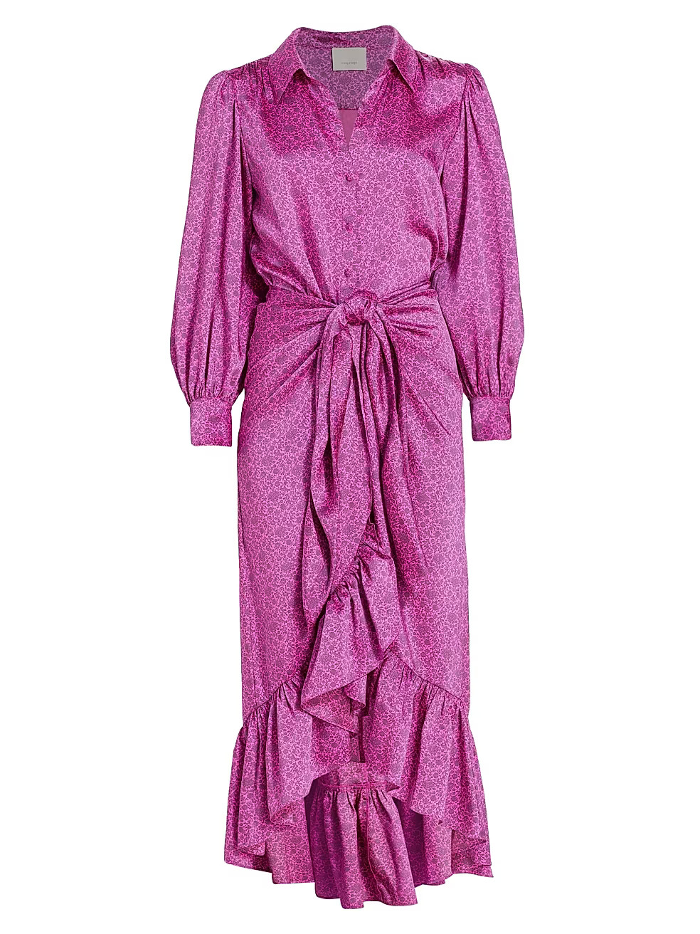 Cinq à Sept Sydnie Ruffled Satin Shirtdress | Saks Fifth Avenue