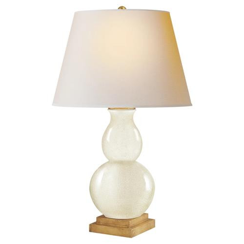 Visual Comfort Gourd Form Modern Tea Stain Linen Shade Table Lamp - Small | Kathy Kuo Home