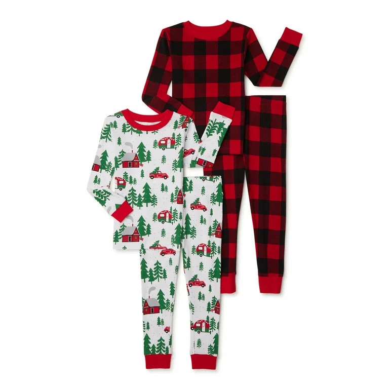 Holiday Time Toddlers' Christmas Cotton Pajama Set, 4-Piece | Walmart (US)