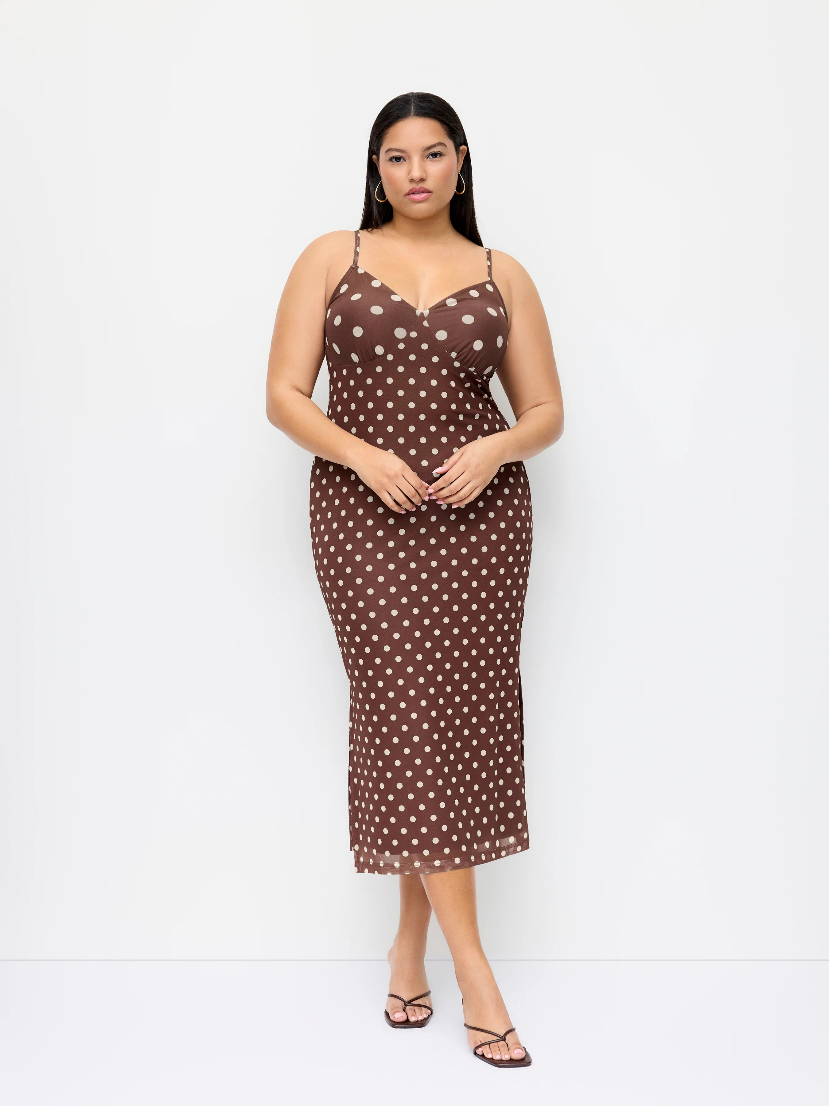 Polka Dot V-neck Slim Split Maxi Dress Curve & Plus | Cider