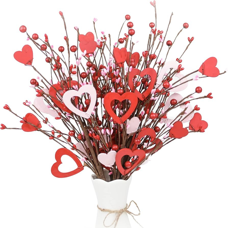 Cute Valentines Day Decor, 6 Pack Red and Pink Wooden Heart Shaped Picks for Valentines Day Decor... | Amazon (US)