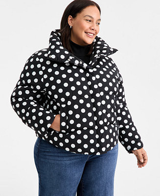 Trendy Plus Size Polka-Dot Puffer Jacket, Macy's Exclusive | Macy's