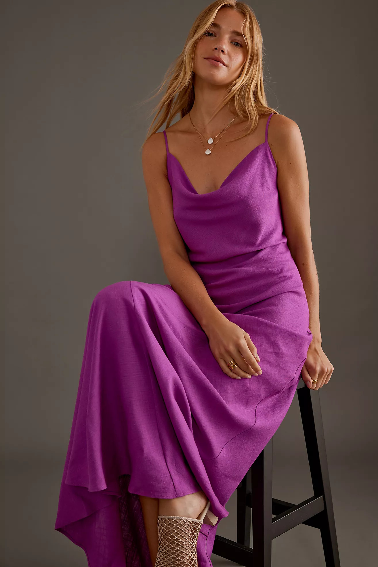 Linen-Blend Cowl-Neck Maxi Slip Dress | Anthropologie (UK)