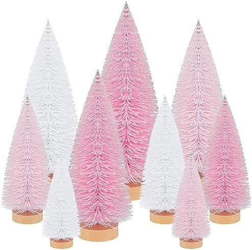 Leyndo 9 Pcs Pink Classic Artificial Mini Christmas Tree Sisal Bottle Brush Trees with Wood Base ... | Amazon (US)