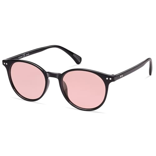 SOJOS Small Round Classic Polarized Sunglasses for Women Men Vintage Style UV400 Lens SJ2113, Shiny Black/Light Pink | Amazon (US)