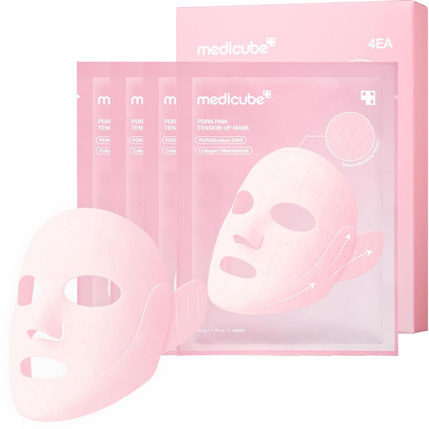 medicube PDRN Pink Tension Up Mask | 3-Step V-line Mask for Contoured-Looking Chin & Jawline | Full-Face Firming Care with Salmon PDRN, NAD & Caffeine | Korean Skincare, 34g x 4ea + Tightening Band | Amazon (US)