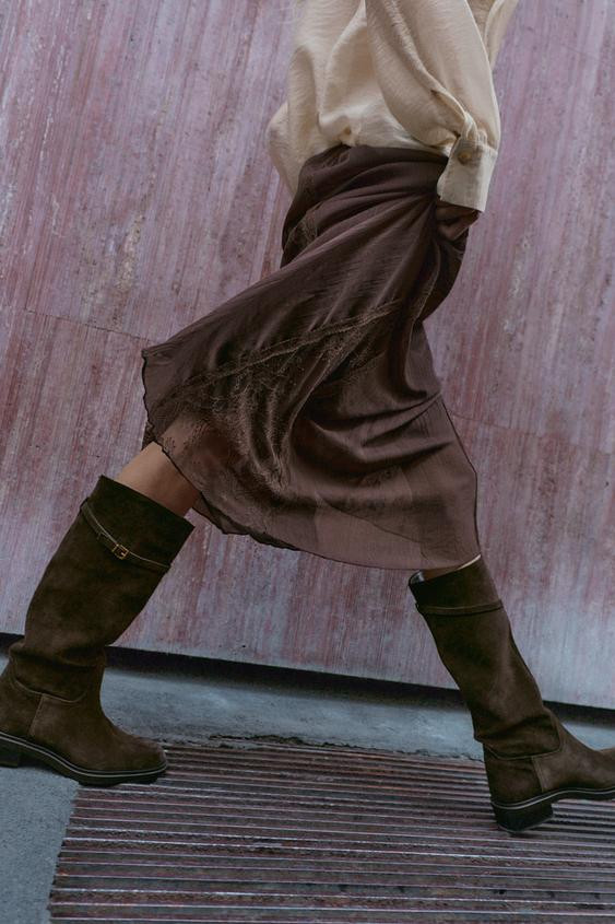 FLAT SPLIT SUEDE RIDING BOOTS | Zara UK