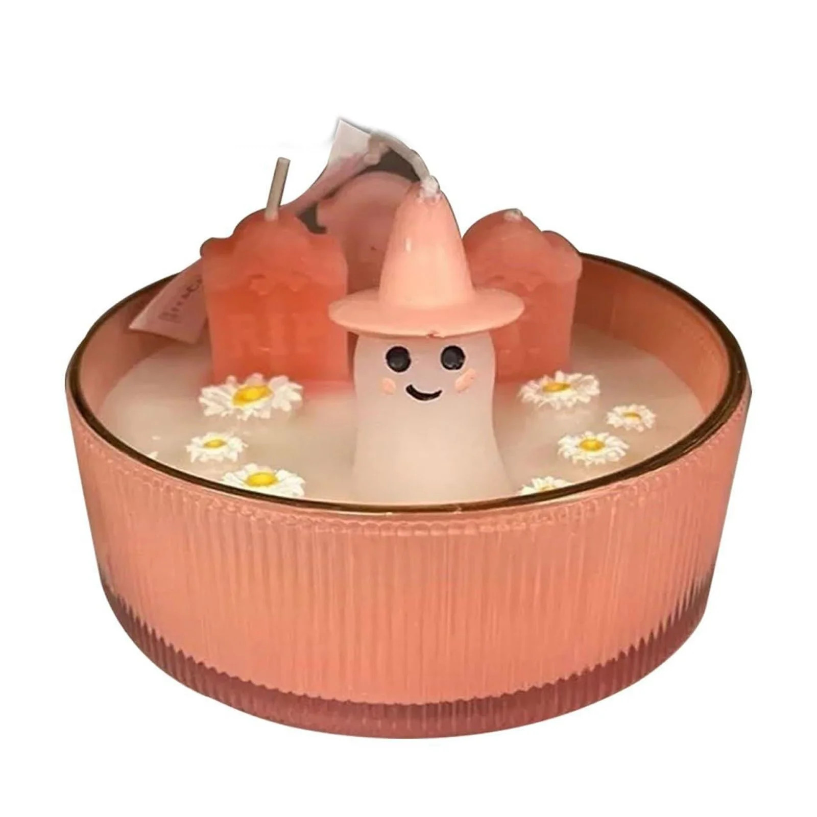Pink Ghost Candle Cupcakes and Chrysanthemum 3.93*3.93*5.9 in Pink Cowgirl Ghost Candle Halloween... | Walmart (US)