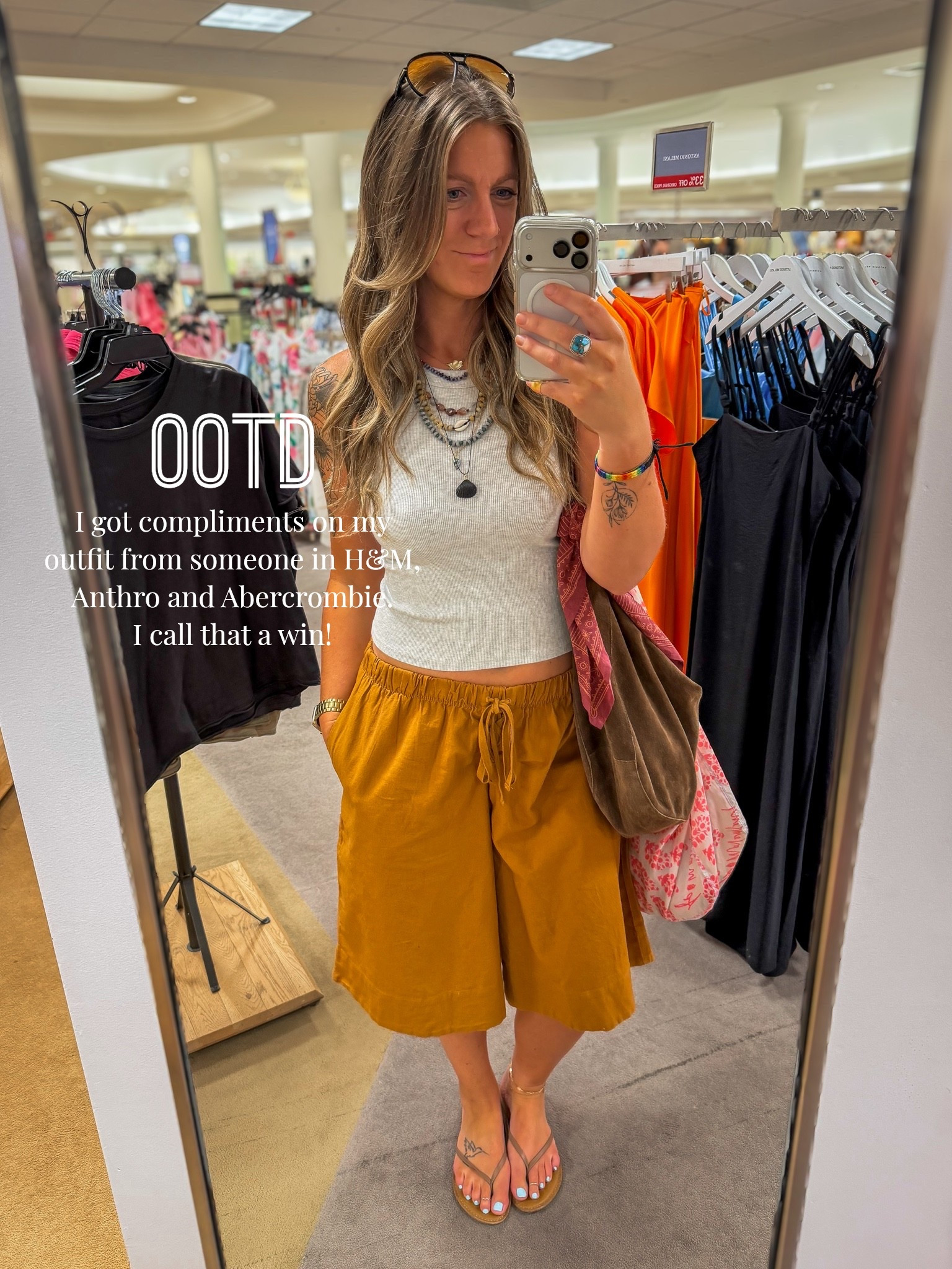 Shopping OOTD
Large tank, small shorts (run very big!) 11 wide sandals

#LTKTall #LTKOver40 #LTKootd