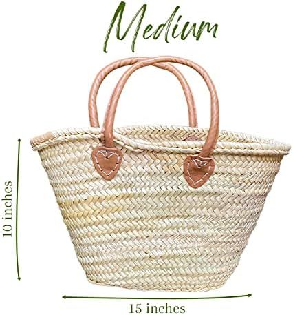 French Market Basket Bag | Handmade Moroccan Seagrass Baskets - Medium (15x10) | Wicker Basket for B | Amazon (US)