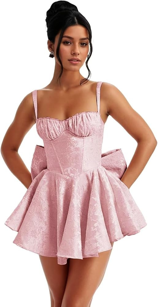 Short Satin Homecoming Dress 2024 Teens Embroidery Prom Cocktail Party Mini Gowns with Bow | Amazon (US)