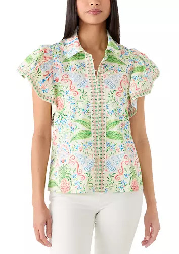 Women's Short Flutter Sleeve Poplin Top | Belk