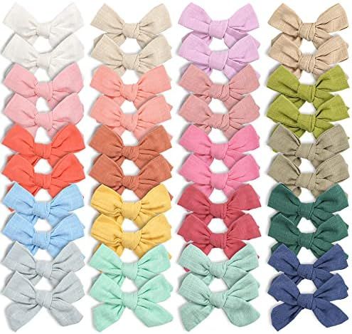 Amazon.com : 40 Pieces Girls Hair Bows Linen Fabric Bows Alligator Clips Hair Accessories for Lit... | Amazon (US)