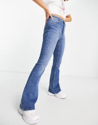 Topshop flared jeans in mid wash blue | ASOS (Global)