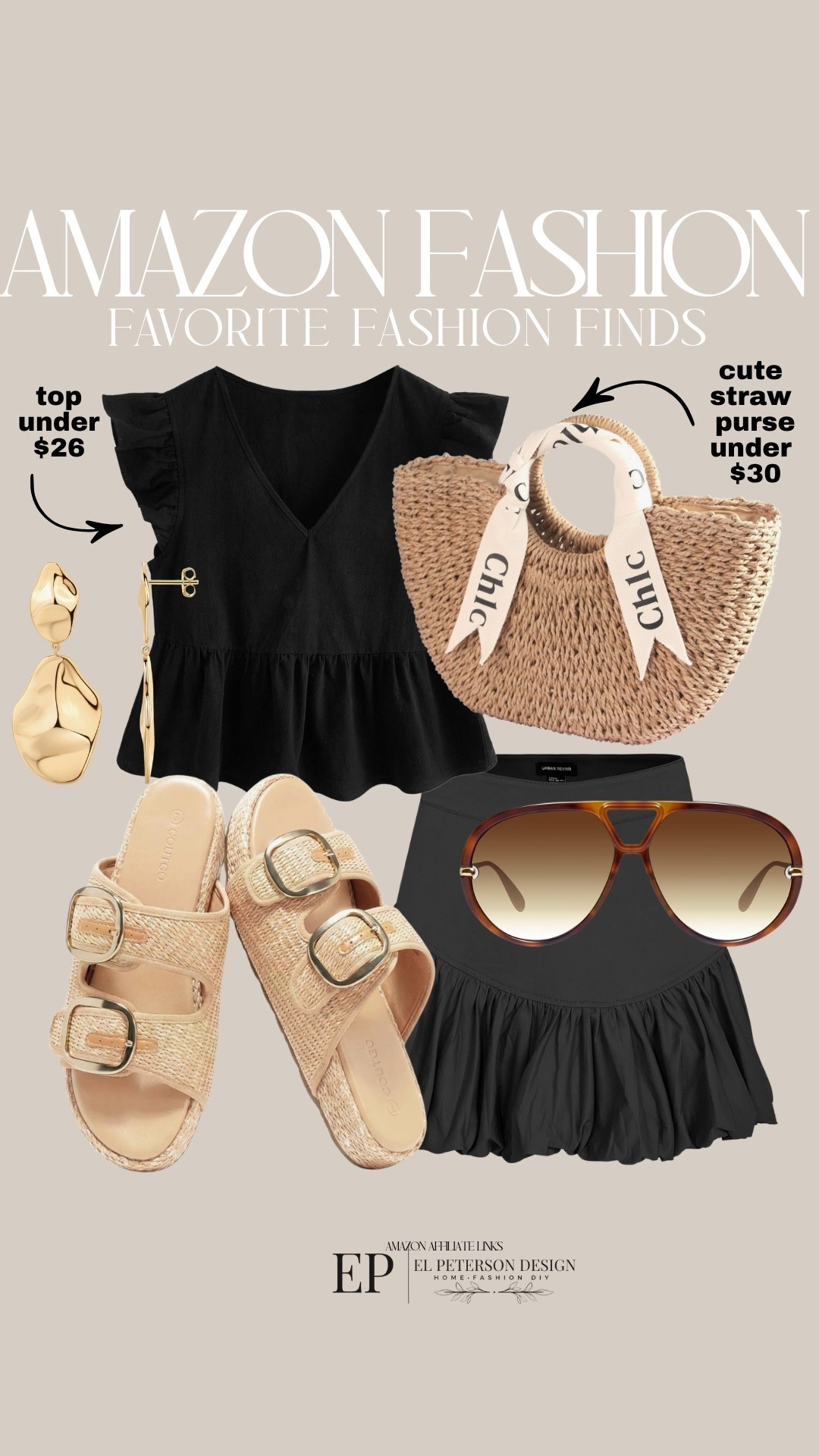 Amazon Fashion
Top
Bubble skirt
Sunglasses
Straw purse
Sandals
Earrings 