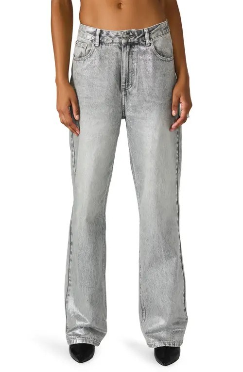 Steve Madden Zo Low Rise Wide Leg Jeans in Metallic Silver at Nordstrom, Size 25 | Nordstrom