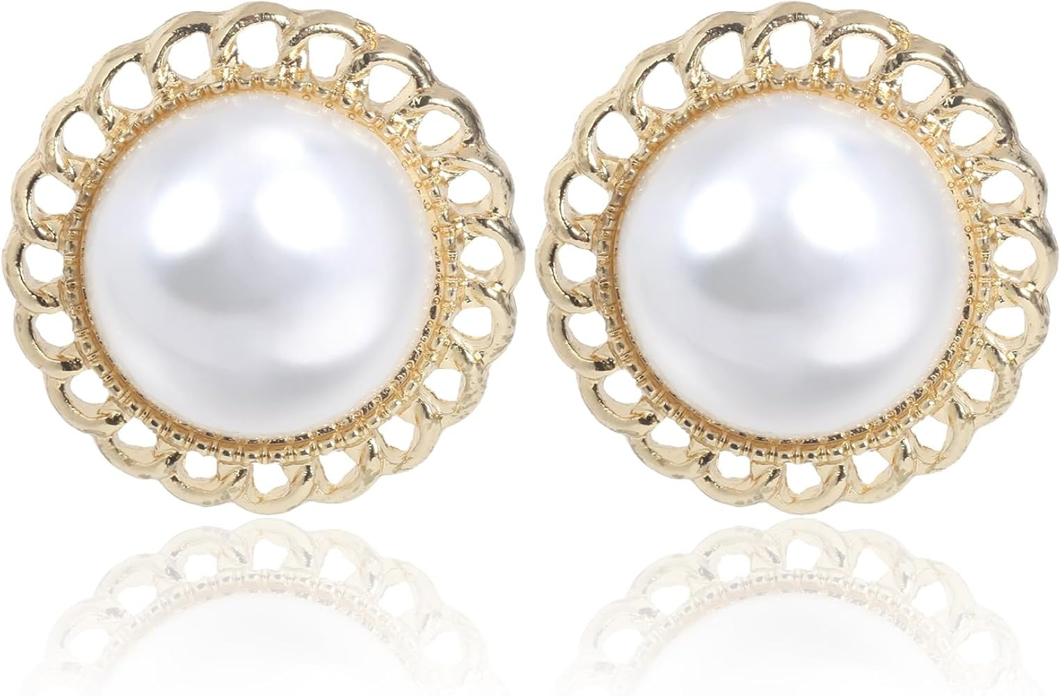 S925 Silver Needle Vintage elegant Pearl earrings Simple temperament metallic lace Baroque studs ... | Amazon (US)