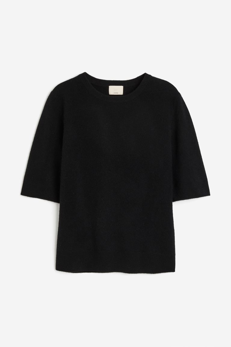 Short-sleeved Cashmere Top - Black - Ladies | H&M US | H&M (US + CA)
