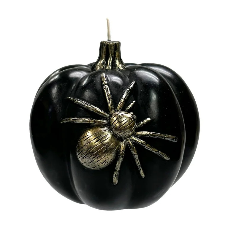 Mainstays Unscented Halloween Spider Pumpkin Figural Candle, 4 inches, Black | Walmart (US)