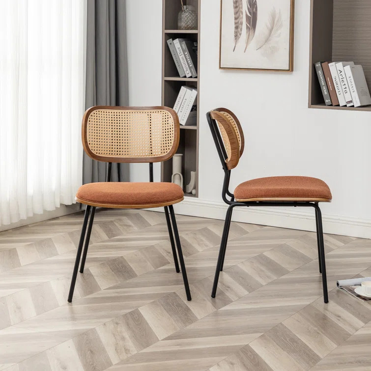 Sirine Linen Modern Side Chair with Rattan Back | Wayfair North America