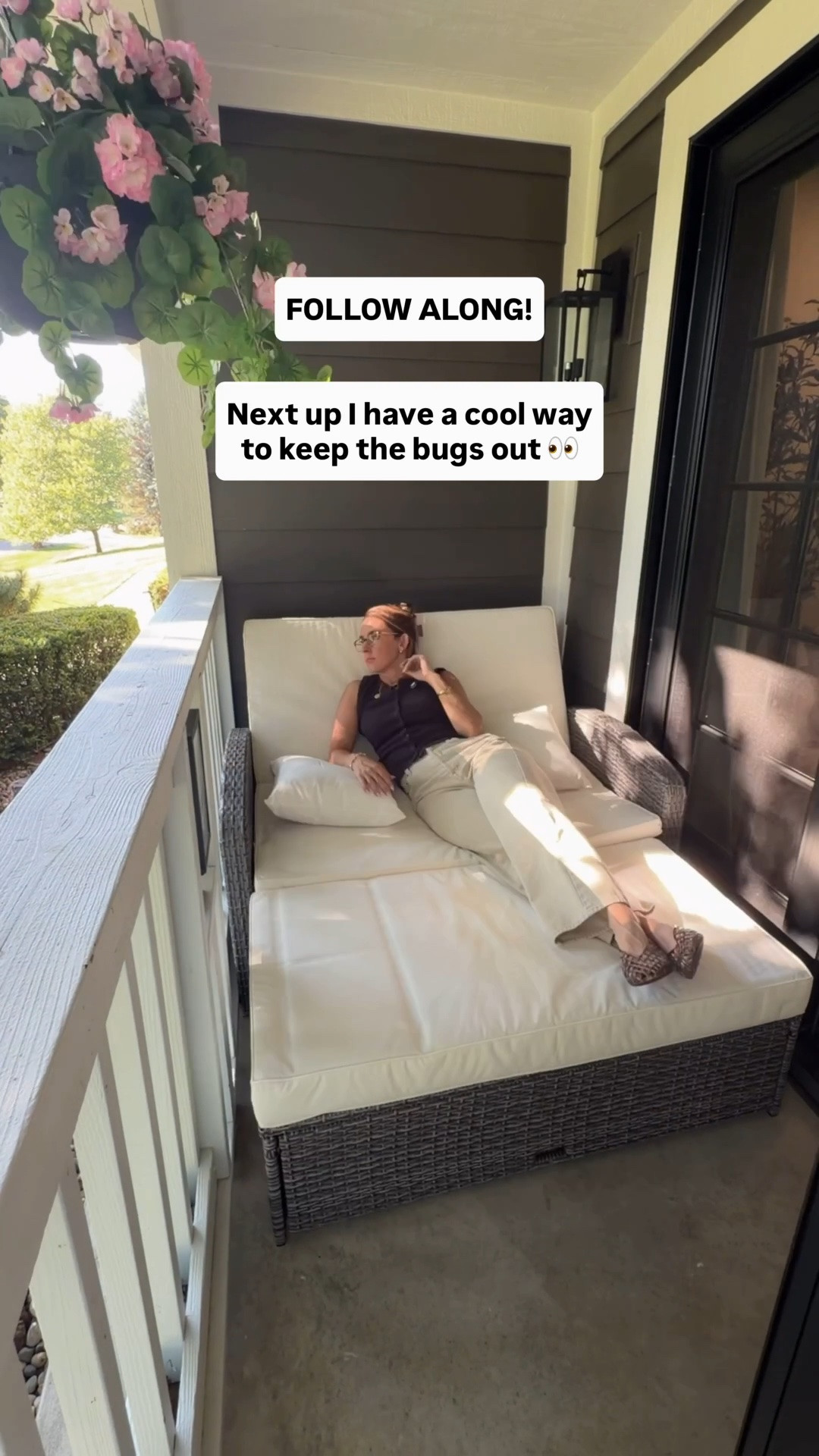 I found the coolest convertible, outdoor couch! It looks like a sofa loveseat, but then has a trundle that pulls out and if you recline the top, it lays flat into a bed! It fits perfectly on our balcony! Would be awesome by the pool. It has two fold up armrests on the side that make a little coffee tables. ￼