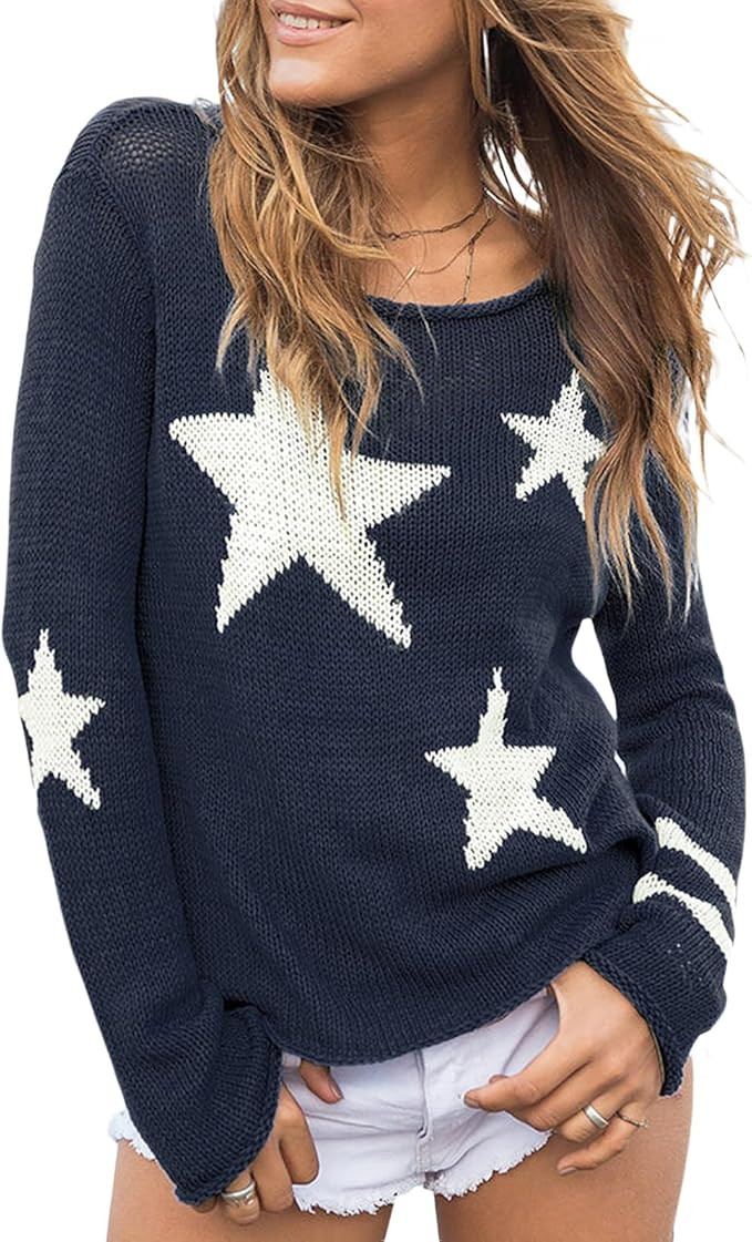 Women American Flag Sweater Loose Vintage USA Sweatshirt Long Sleeve Crewneck Hollow Out 4th of J... | Amazon (US)