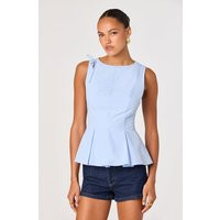ASTR the Label | Kalish Shoulder Tie Peplum Top in Blue | Size L | ASTR The Label (US)