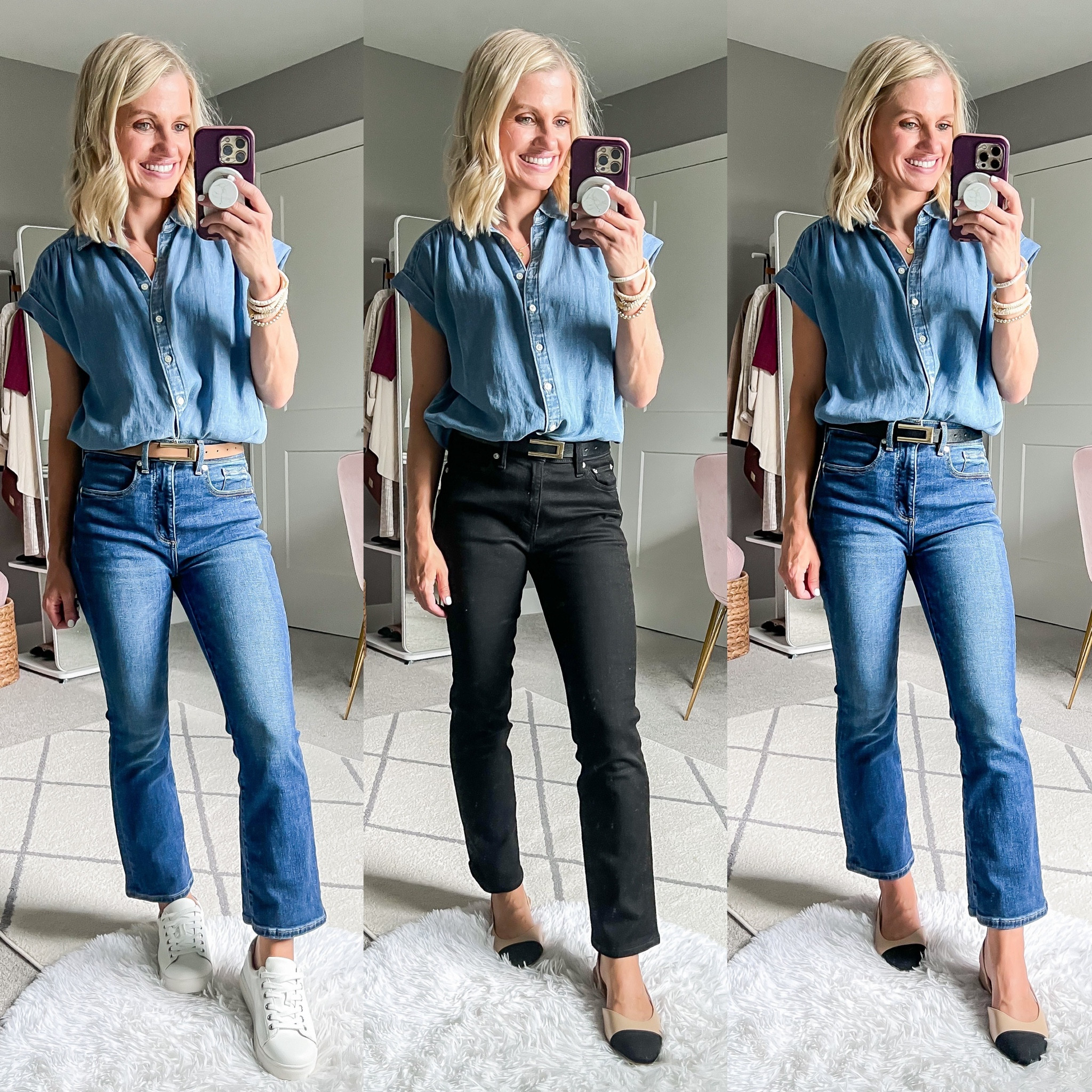 Teacher capsule wardrobe outfits!
Chambray shirt- xs || jeans- 24/petite (size down) || black jeans- 26/short 

#LTKStyleTip #LTKWorkwear #LTKFindsUnder100