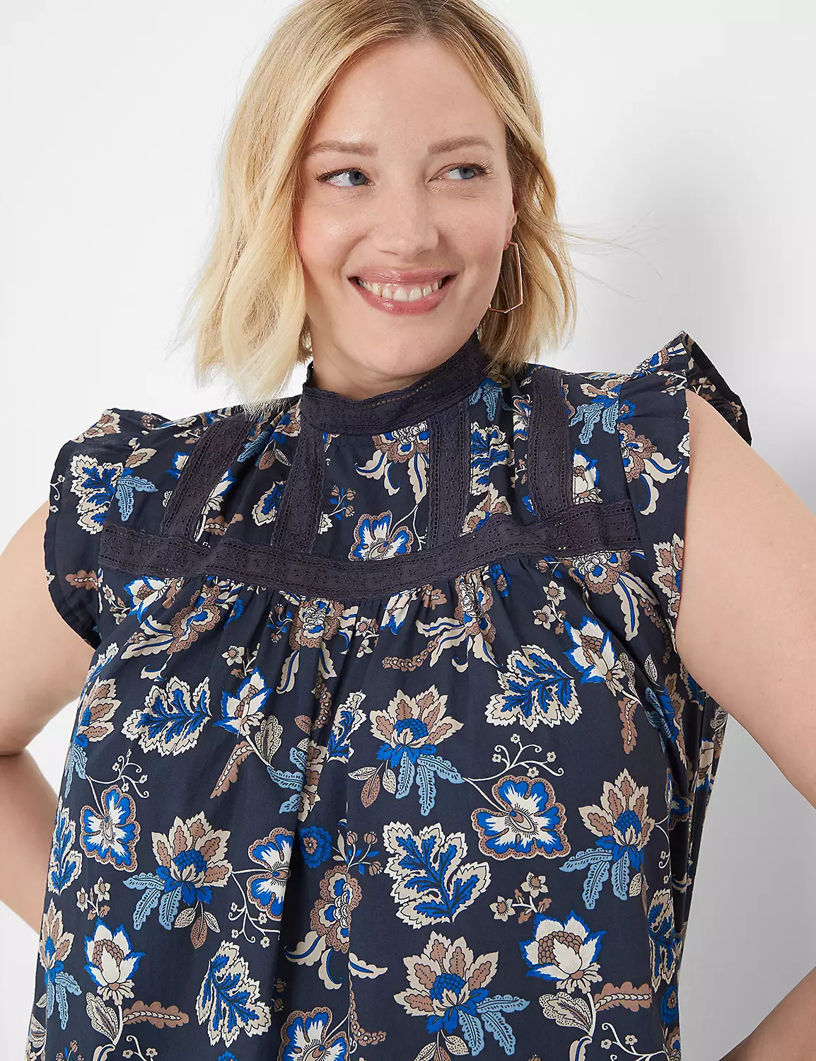 Ruffle Cap-Sleeve Lace-Trim Top | LaneBryant | Lane Bryant (US)