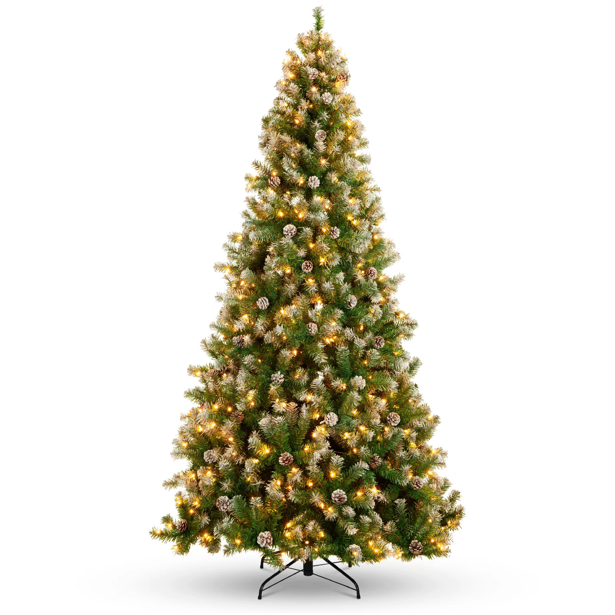 Pre-Lit Pre-Decorated Christmas Tree w/ Flocked Tips, Pinecones | Best Choice Products 