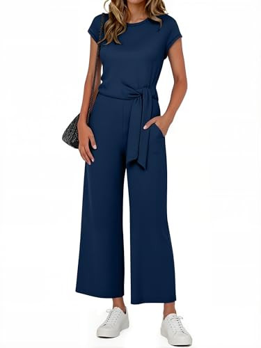 ANRABESS Women 2 Piece Outfits 2026 Summer Lounge Sets Cap Sleeve Tie Waisted Top Wide Leg Pant A... | Amazon (US)