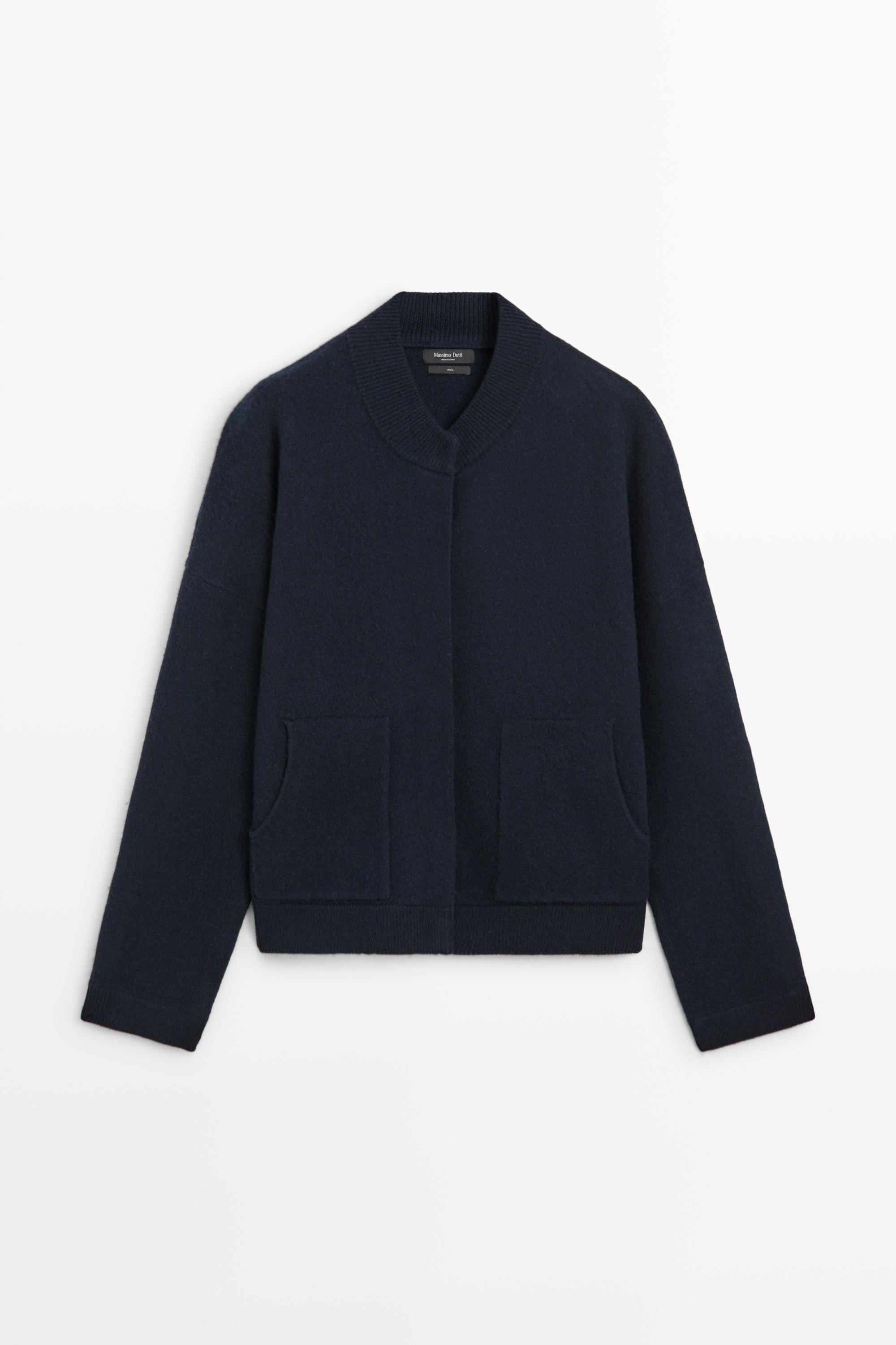 100% wool bomber jacket with pockets - NAVY BLUE | Massimo Dutti UK