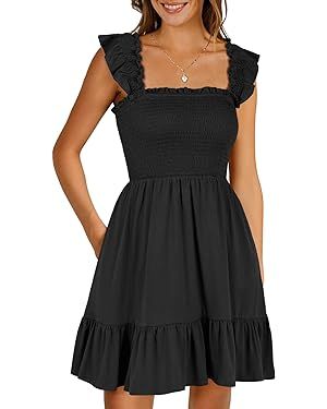 ANRABESS Womens Summer Casual Sleeveless Square Neck Smocked Ruffle Backless Boho Short Mini Dres... | Amazon (US)