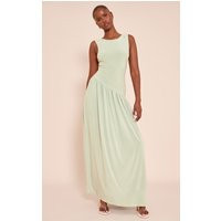 Sage Double Layer Soft Touch Asymmetric Dropped Waist Maxi Dress | PrettyLittleThing US