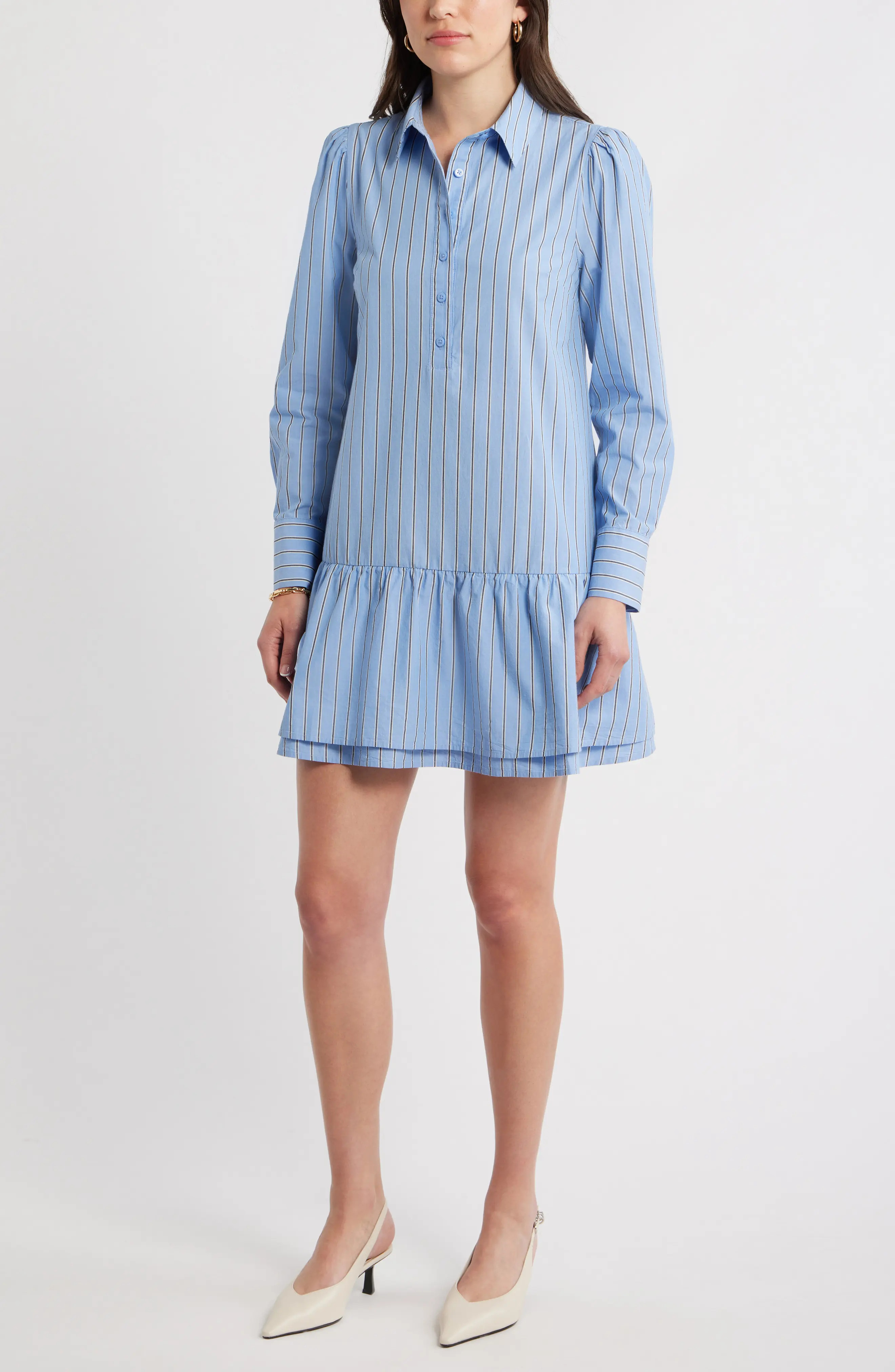 Flounce Hem Long Sleeve Shirtdress (Women) | Nordstrom | Nordstrom