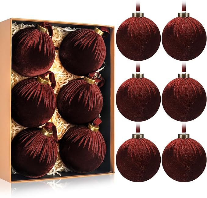 HyDren 6 Pcs Velvet Christmas Ball Ornaments 3.94 Inches Large Flocked Christmas Tree Hanging Orn... | Amazon (US)