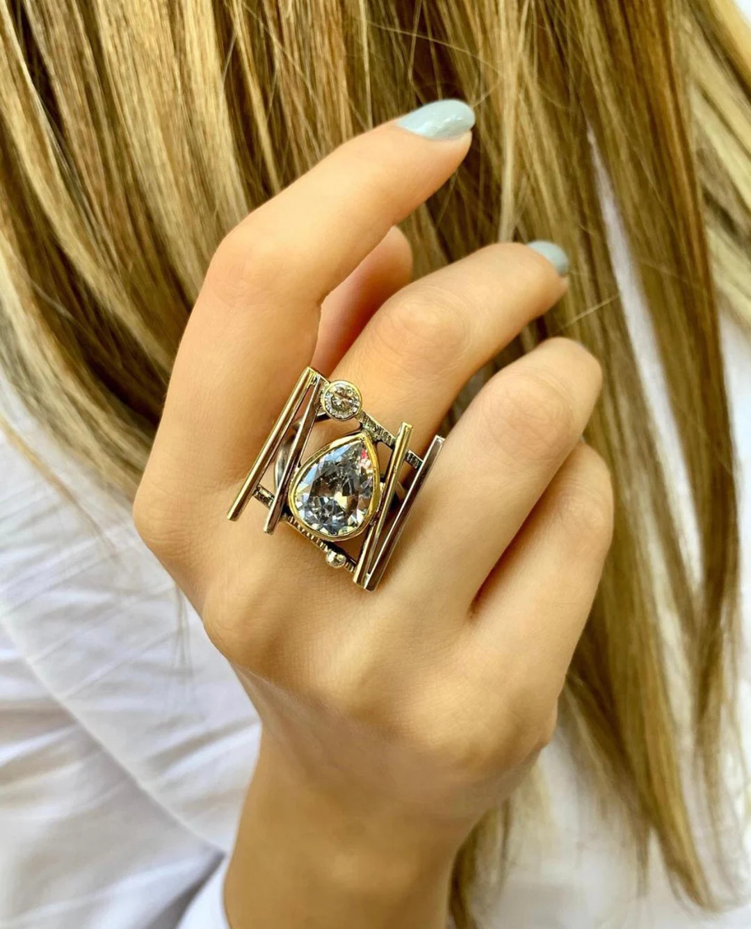 Cubic Zircon Silver Ring, Drop Cubic Zirconia Ring, Fidget Ring, Statement Ring, Large Gemstone R... | Etsy (US)