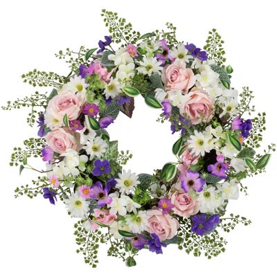 Mixed Floral and Fern Artificial Spring Wreath 24-Inch | Wayfair North America
